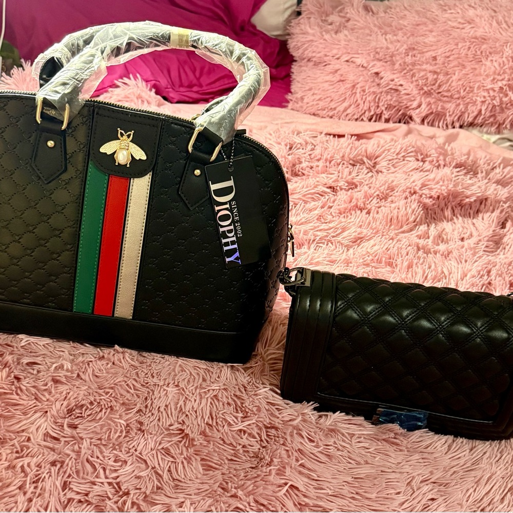 3 Black Quilted Handbags